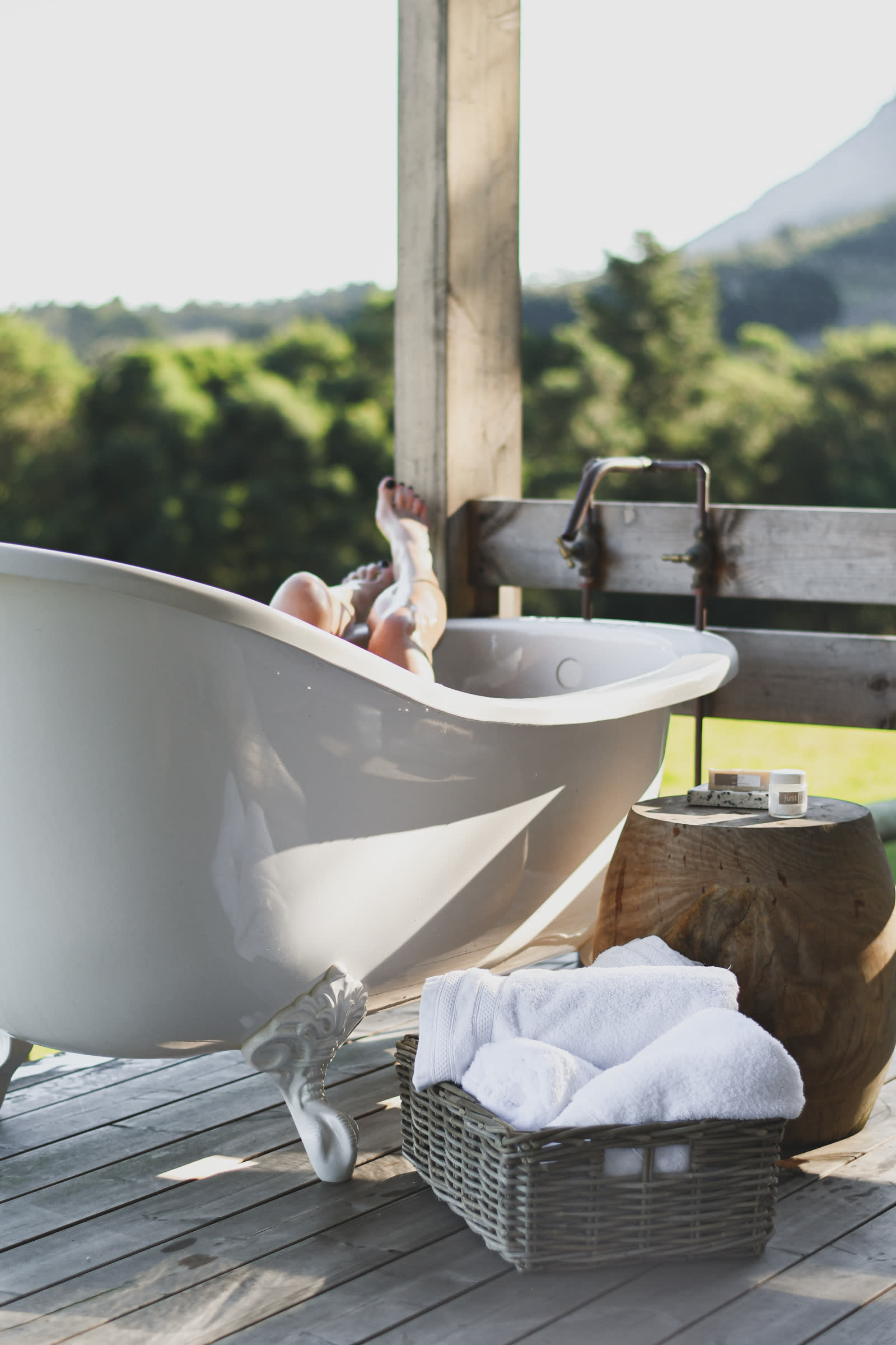 Outdoor bath styled at a Western Cape guest lodge